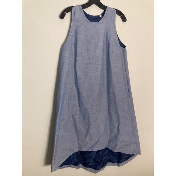 Lorenzini Italian Reversible Cotton Dress Chambray & Blue Camo Minimalism ~ Sz M - Picture 6 of 10